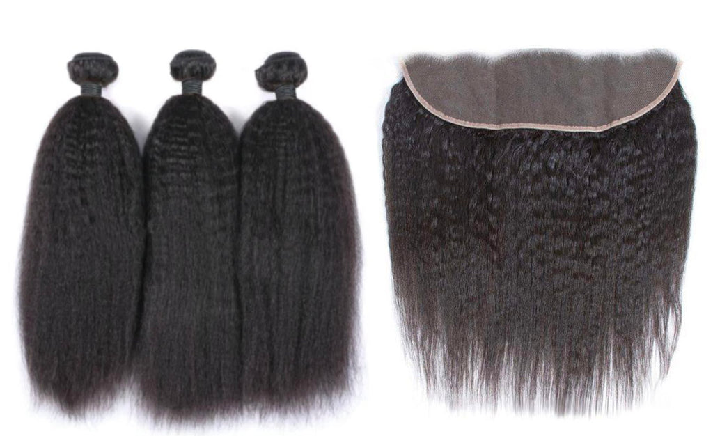 3 Kinky Straight Bundles & Frontal ( Industry Standard Collection)